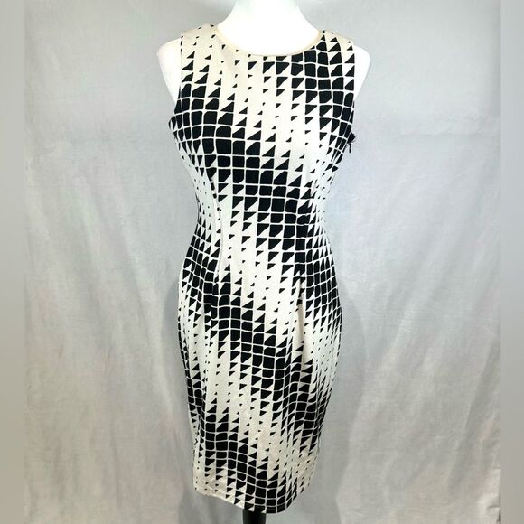 Nine West form flattering black and white geo print sheath dress size 6 - Picture 1 of 5